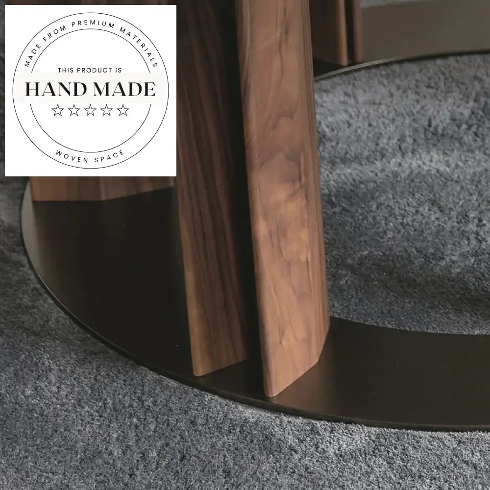 Luxury Italian Slate Top Round Walnut Wood 6 Seater Dining Table