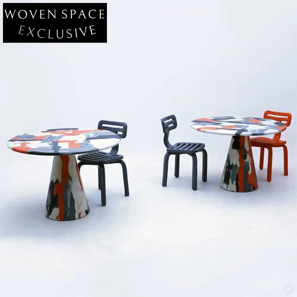 Luxury Italian Style Oil Painting Marble Contemporary Round Coffee Table