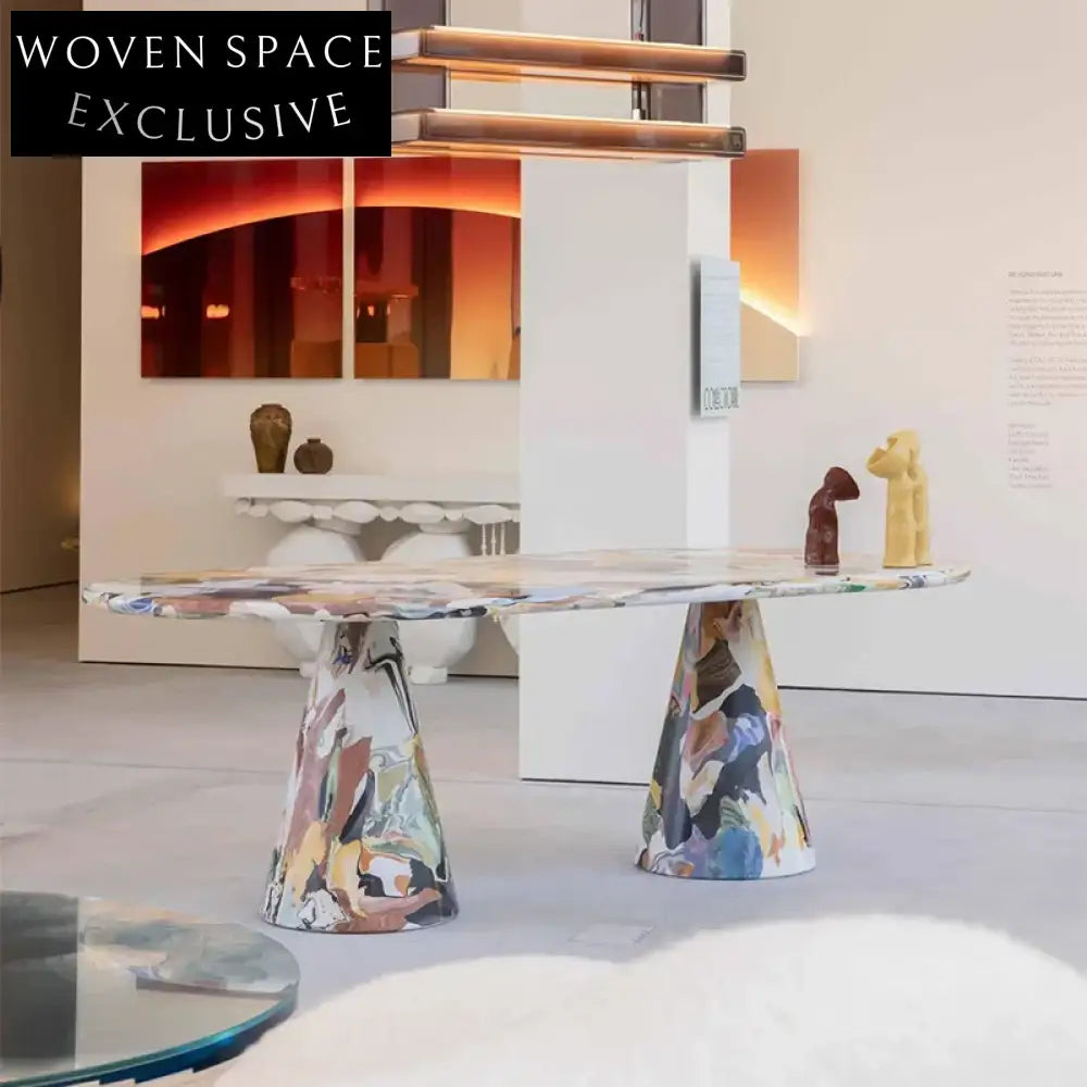 Luxury Italian Style Oil Painting Marble Contemporary Round Coffee Table