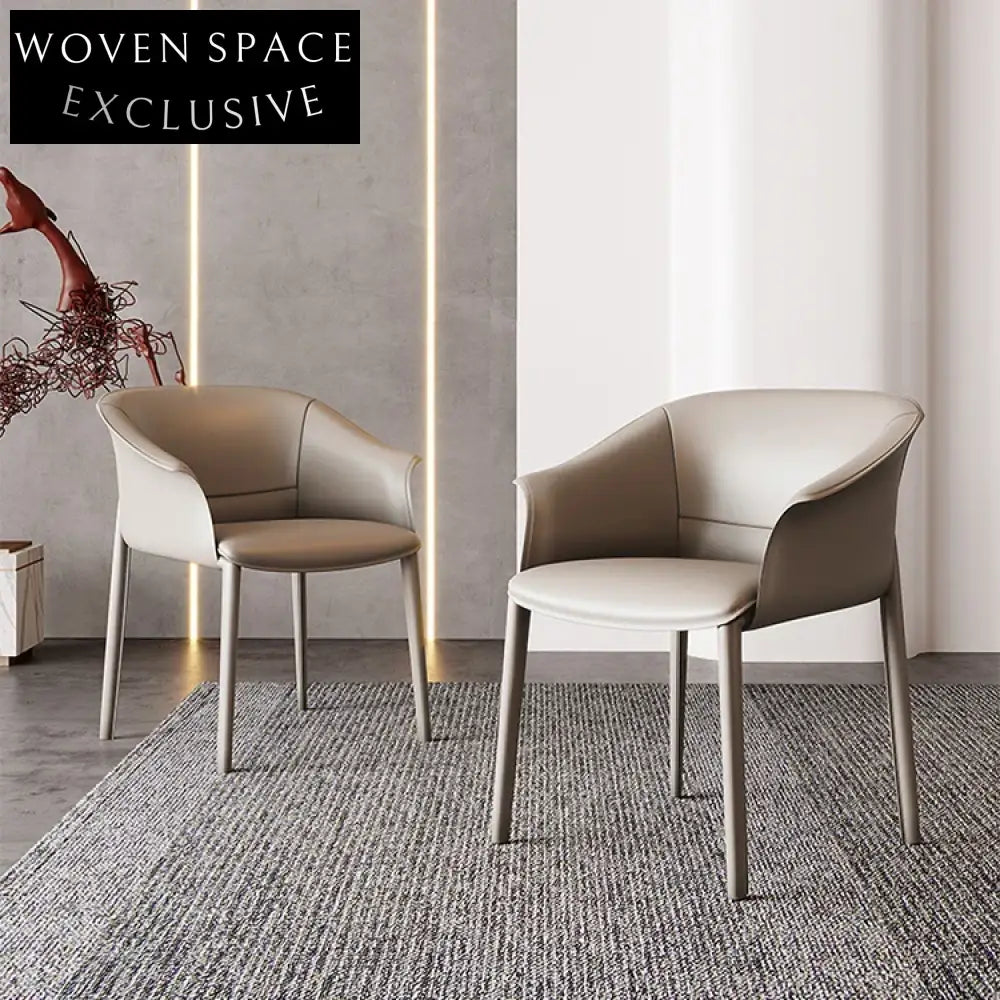 Luxury Italian Style Saddle Leather Dining Armchair with Sturdy Metal Legs