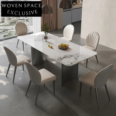 Luxury Italian Style Slate Top Stainless Steel Dining Table for Modern Homes