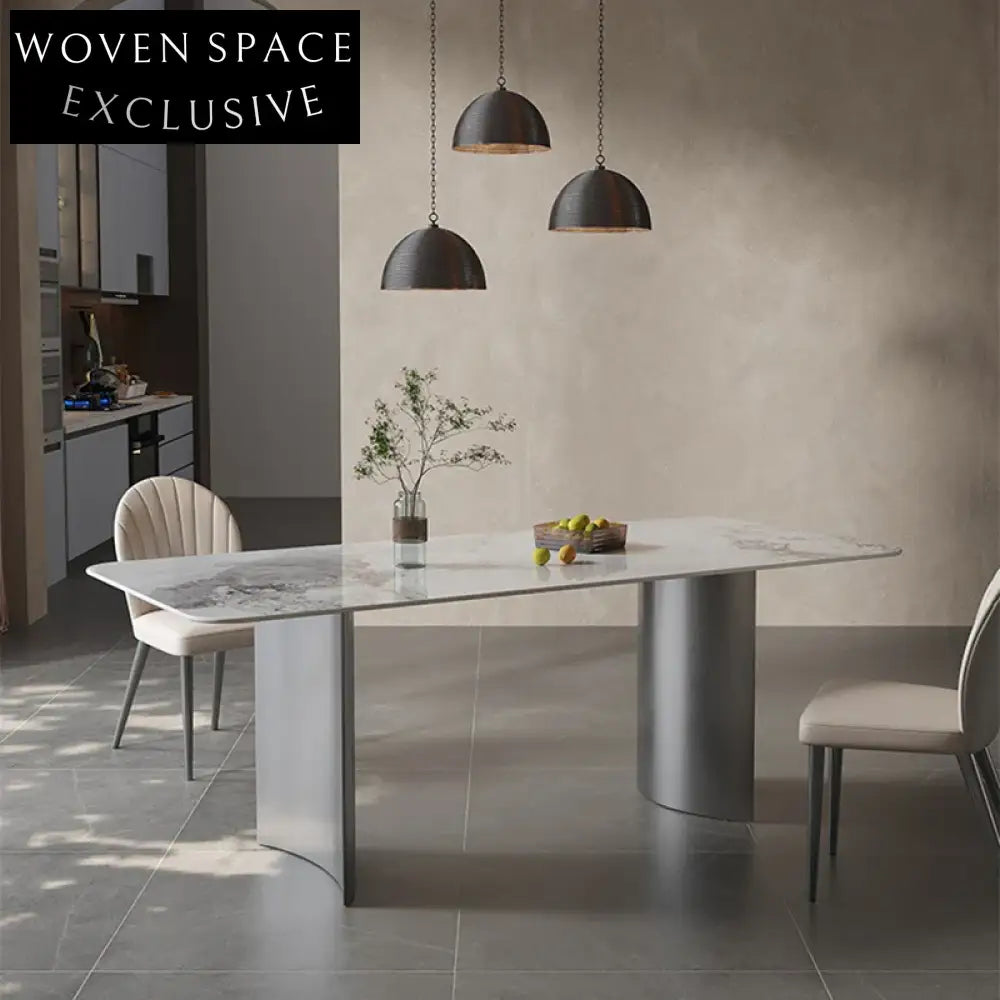 Luxury Italian Style Slate Top Stainless Steel Dining Table for Modern Homes