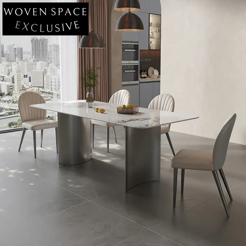 Luxury Italian Style Slate Top Stainless Steel Dining Table for Modern Homes