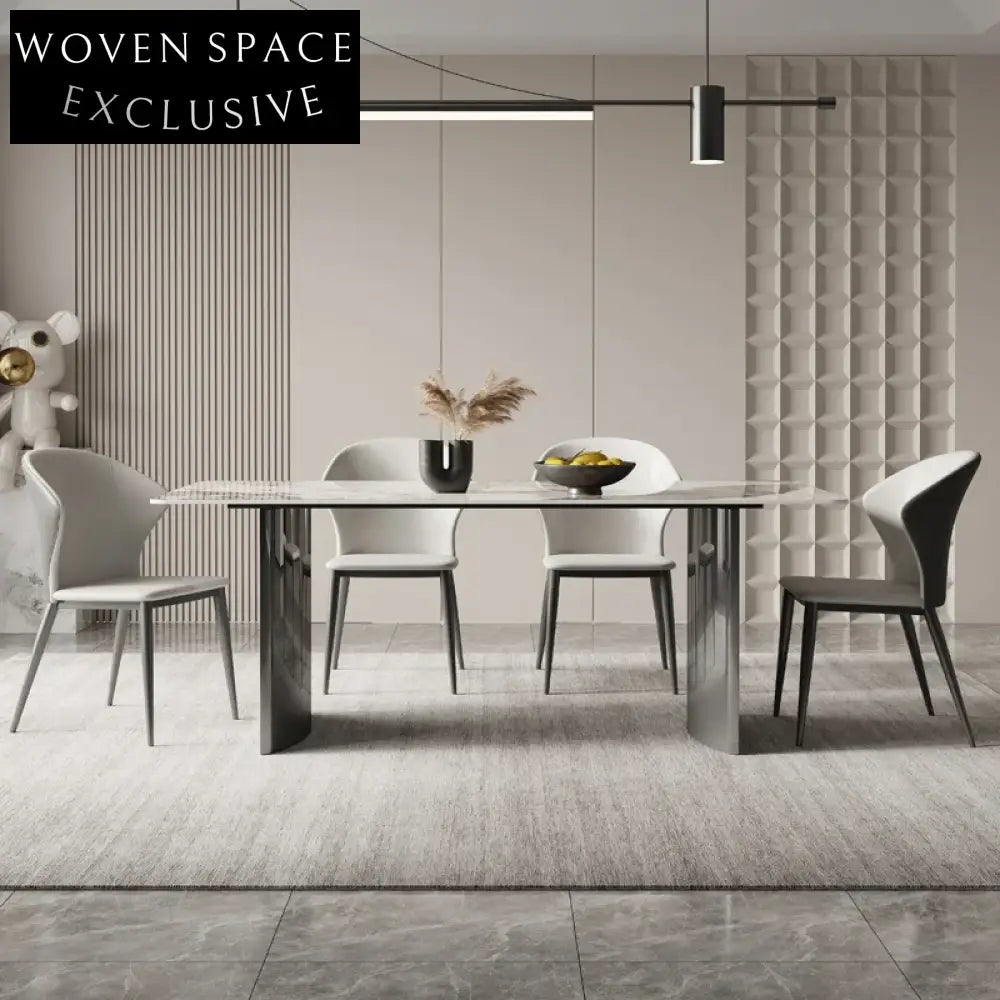 Luxury Italian Style Slate Top Stainless Steel Dining Table for Modern Homes