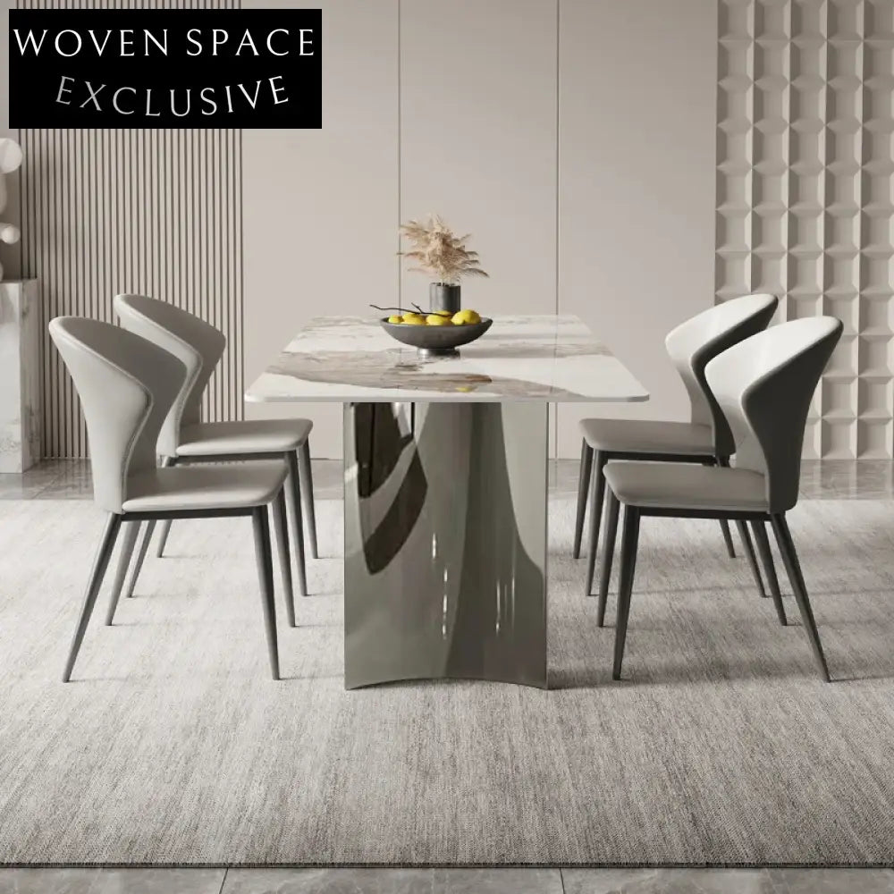 Luxury Italian Style Slate Top Stainless Steel Dining Table for Modern Homes