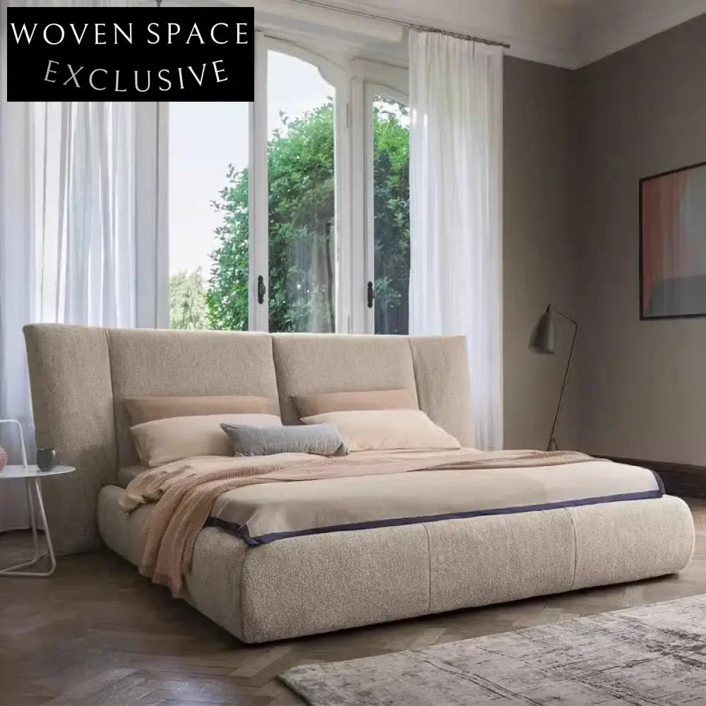 Luxury Italian Tufted Upholstered King Size Bed Frame with Grand Headboard Design