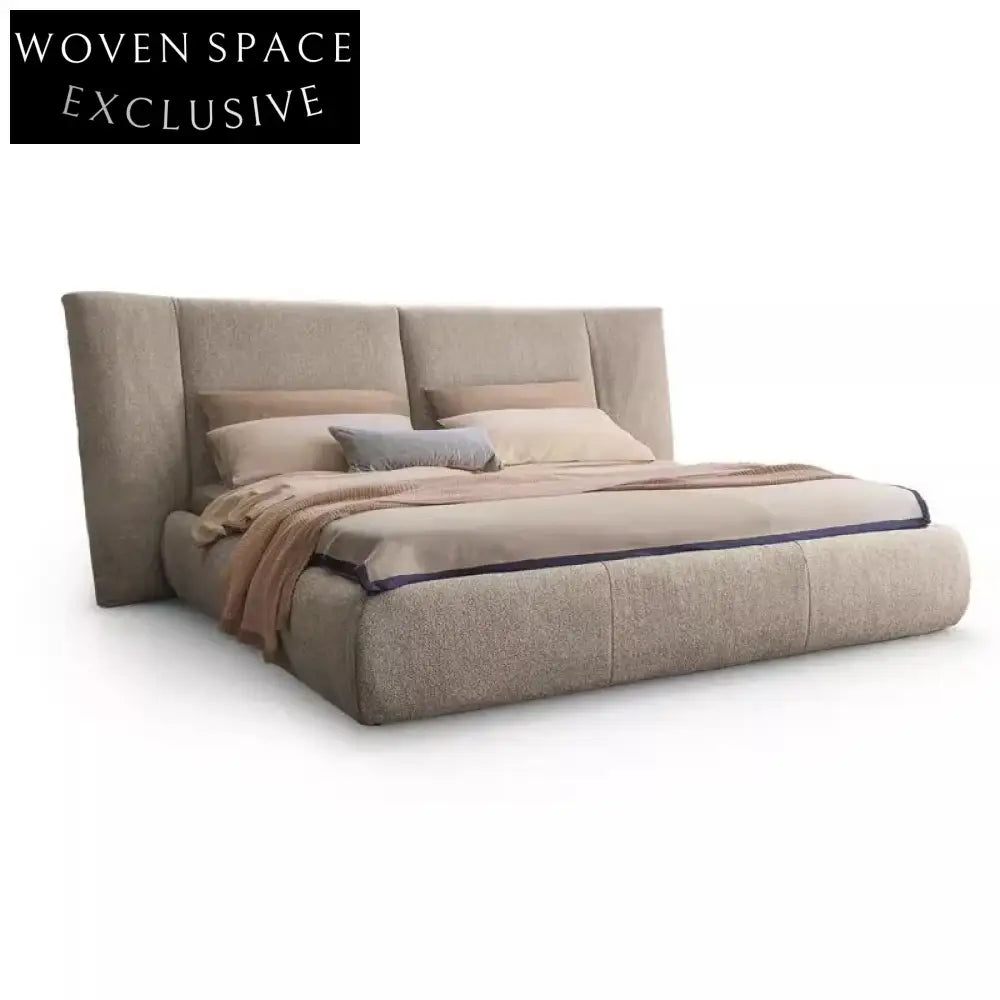 Luxury Italian Tufted Upholstered King Size Bed Frame with Grand Headboard Design