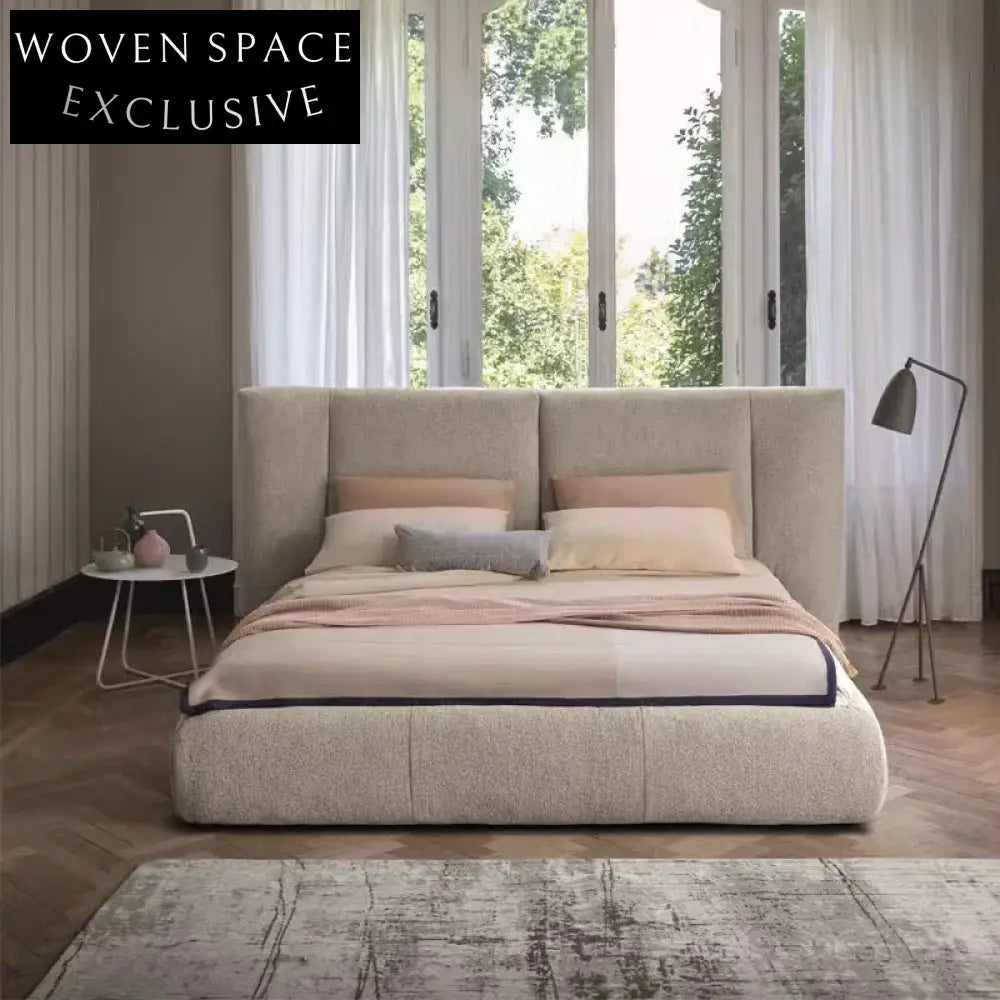 Luxury Italian Tufted Upholstered King Size Bed Frame with Grand Headboard Design
