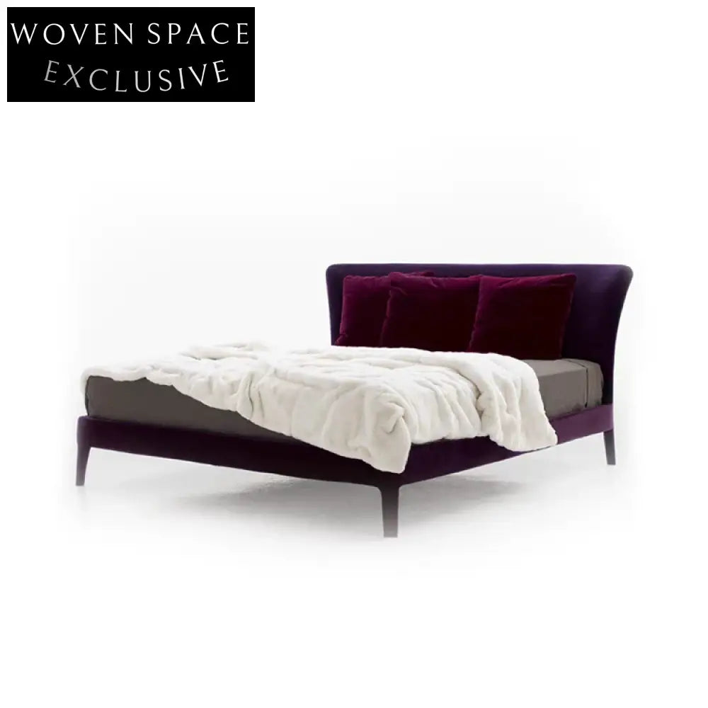 Luxury Italian Velvet Headboard Metal Leg King Queen Size Bedroom Bed