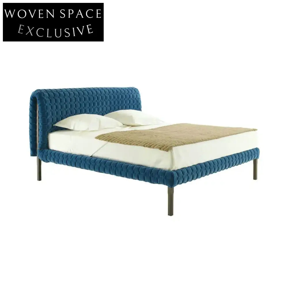 Luxury Italian Velvet Upholstered King Size Bed with Solid Wood Frame