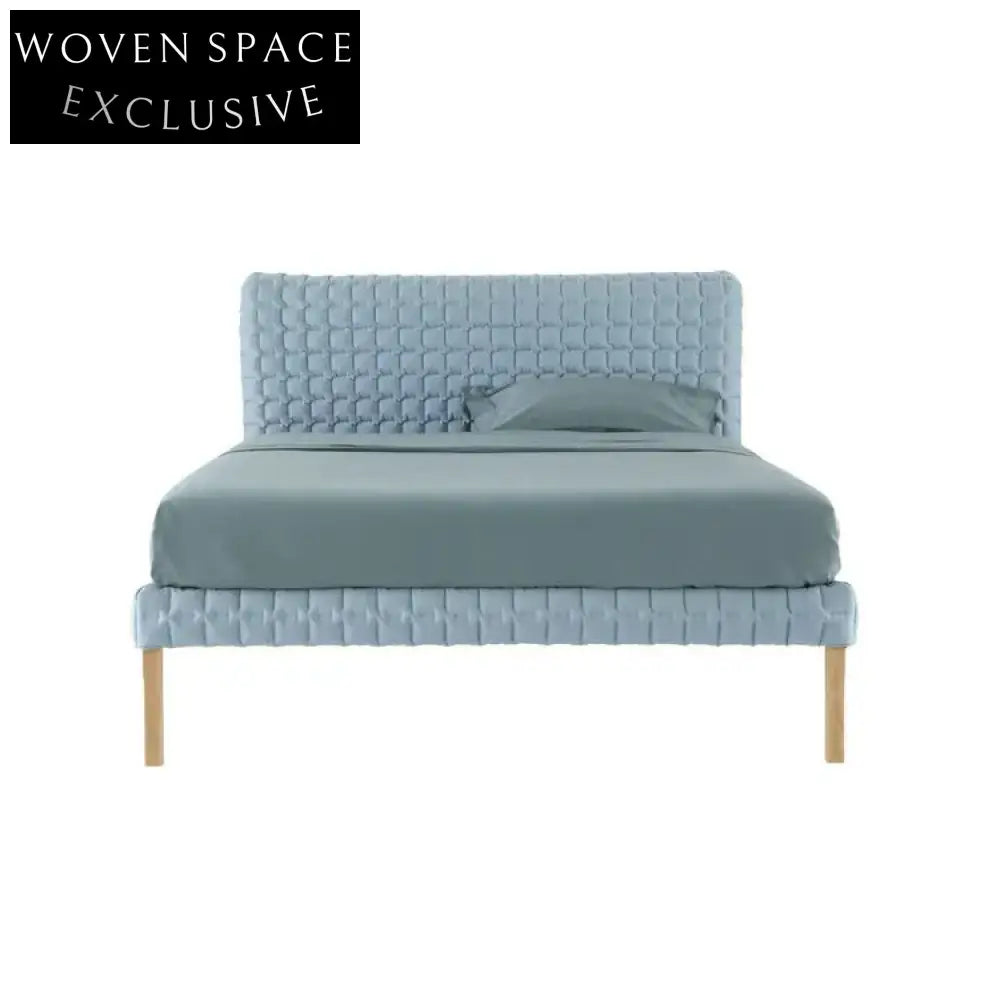 Luxury Italian Velvet Upholstered King Size Bed with Solid Wood Frame