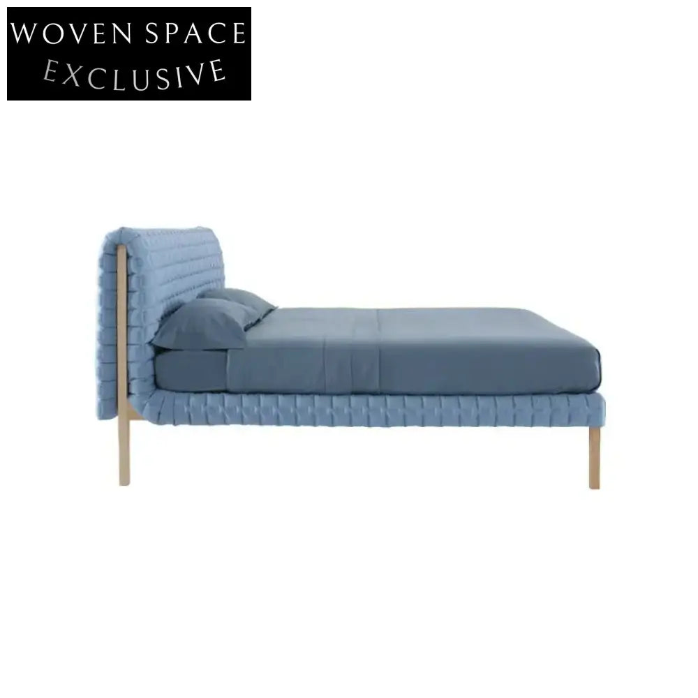 Luxury Italian Velvet Upholstered King Size Bed with Solid Wood Frame