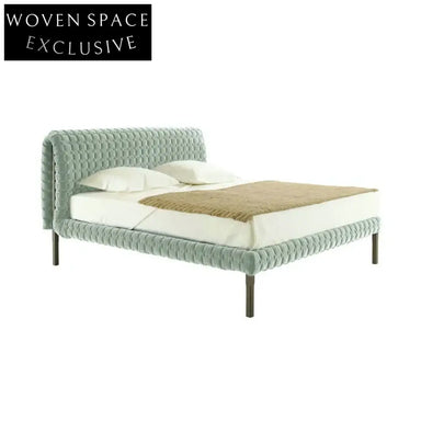 Luxury Italian Velvet Upholstered King Size Bed with Solid Wood Frame