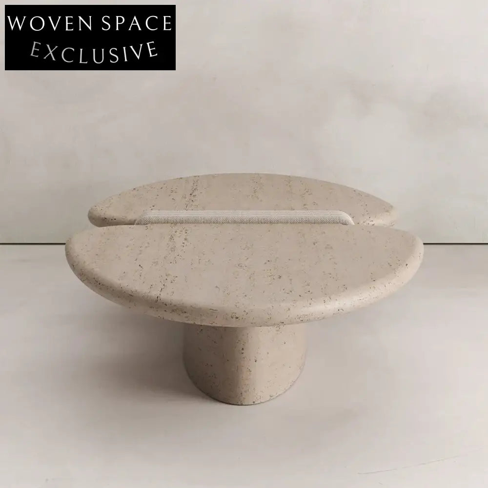 Luxury Japandi Natural Travertine Bowknot Living Room Center Coffee Table