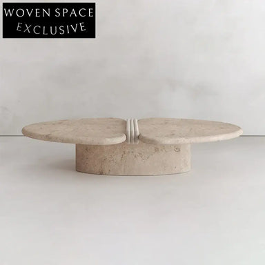 Luxury Japandi Natural Travertine Bowknot Living Room Center Coffee Table