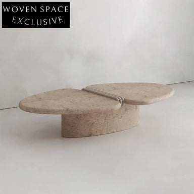 Luxury Japandi Natural Travertine Bowknot Living Room Center Coffee Table