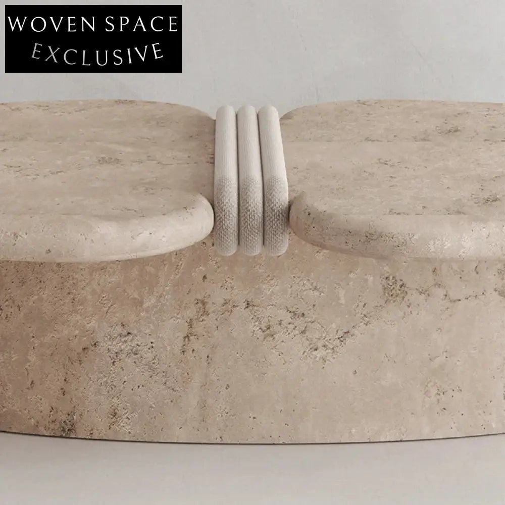 Luxury Japandi Natural Travertine Bowknot Living Room Center Coffee Table
