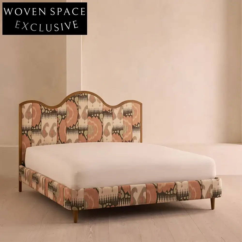 Luxury King Size Fabric Soft Bed Frame, Solid Wood High Headboard