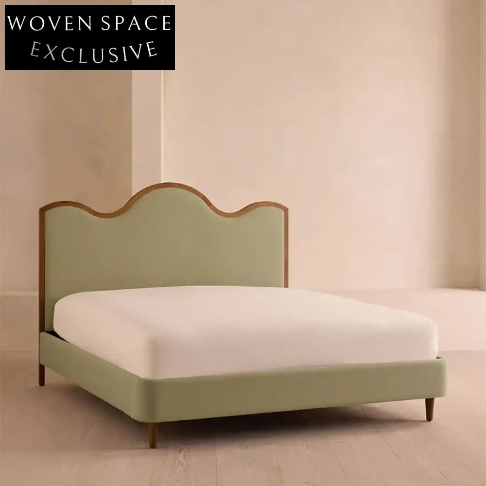 Luxury King Size Fabric Soft Bed Frame, Solid Wood High Headboard