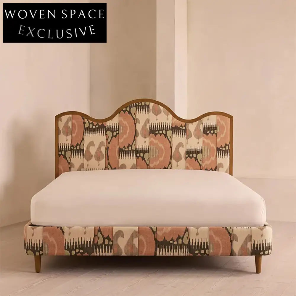 Luxury King Size Fabric Soft Bed Frame, Solid Wood High Headboard