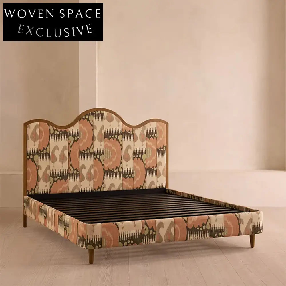 Luxury King Size Fabric Soft Bed Frame, Solid Wood High Headboard