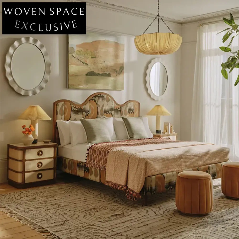 Luxury King Size Fabric Soft Bed Frame, Solid Wood High Headboard