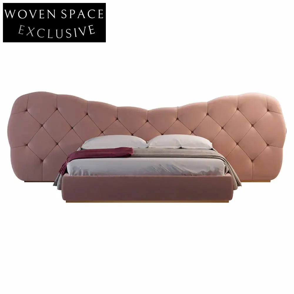 Luxury King Size Fabric Upholstered Wing Headboard Bed for Modern Bedrooms