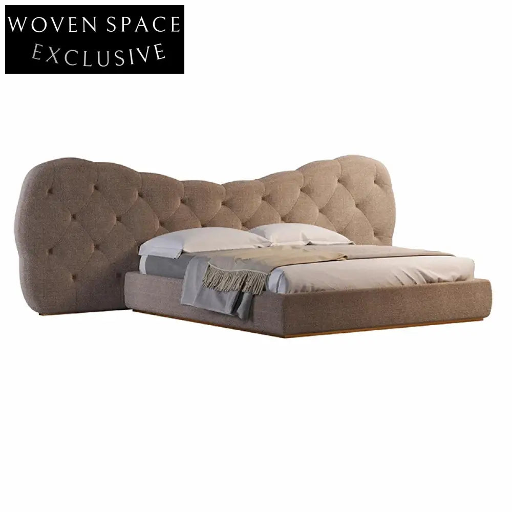 Luxury King Size Fabric Upholstered Wing Headboard Bed for Modern Bedrooms