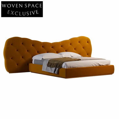 Luxury King Size Fabric Upholstered Wing Headboard Bed for Modern Bedrooms