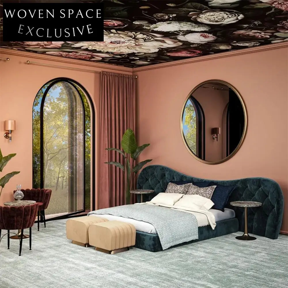 Luxury King Size Fabric Upholstered Wing Headboard Bed for Modern Bedrooms