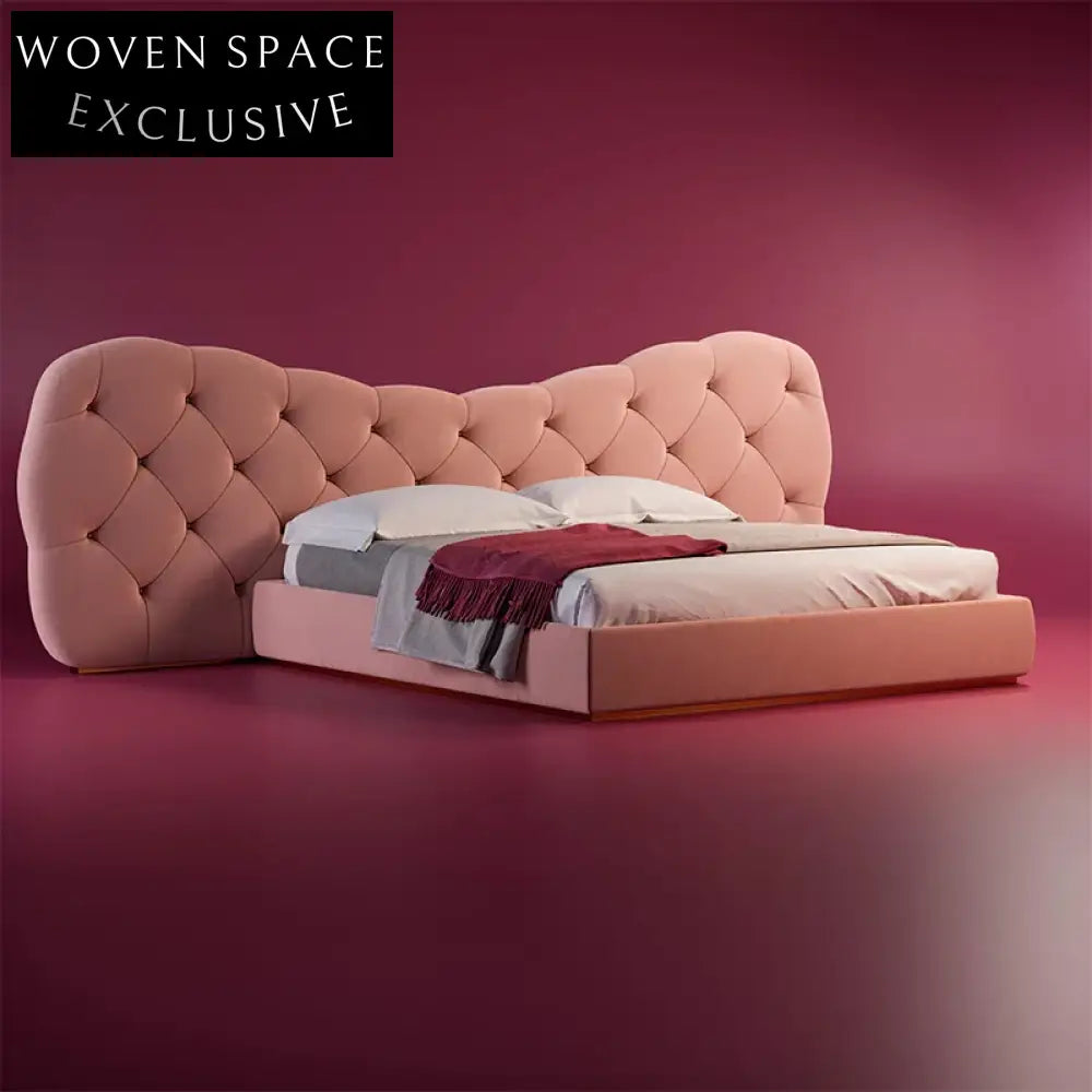 Luxury King Size Fabric Upholstered Wing Headboard Bed for Modern Bedrooms