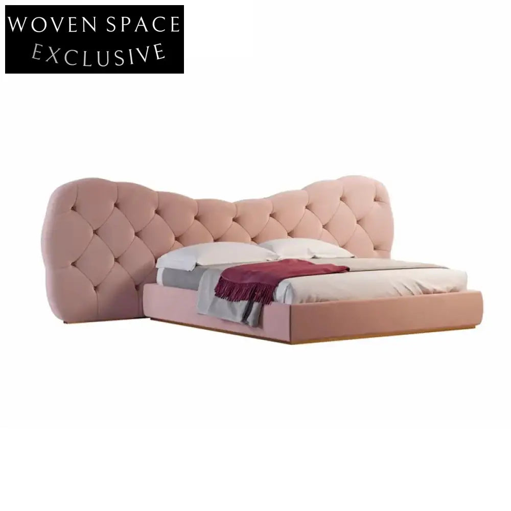 Luxury King Size Fabric Upholstered Wing Headboard Bed for Modern Bedrooms