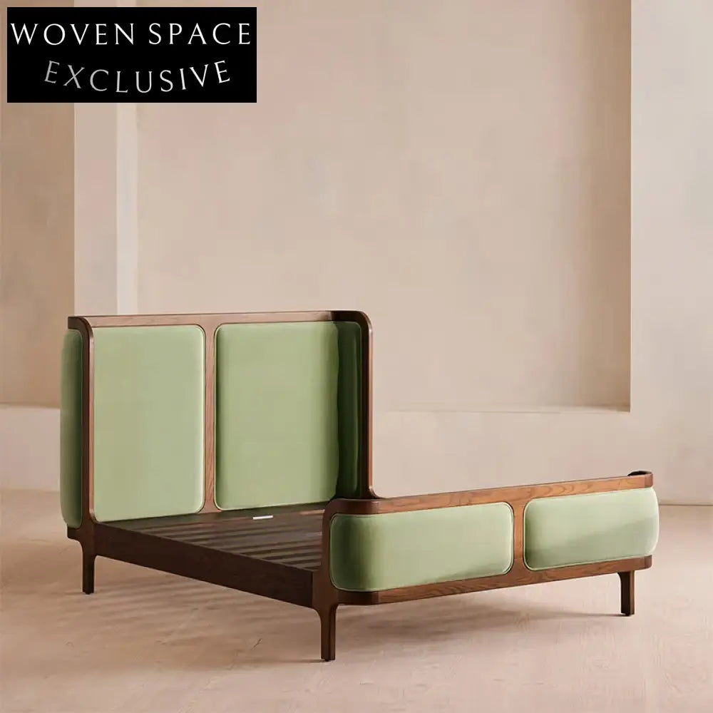 Luxury King Size Retro Solid Ash Wood Velvet Upholstered Soft Bed Frame