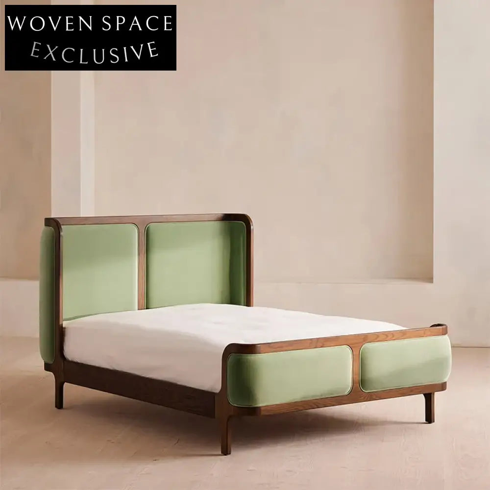 Luxury King Size Retro Solid Ash Wood Velvet Upholstered Soft Bed Frame
