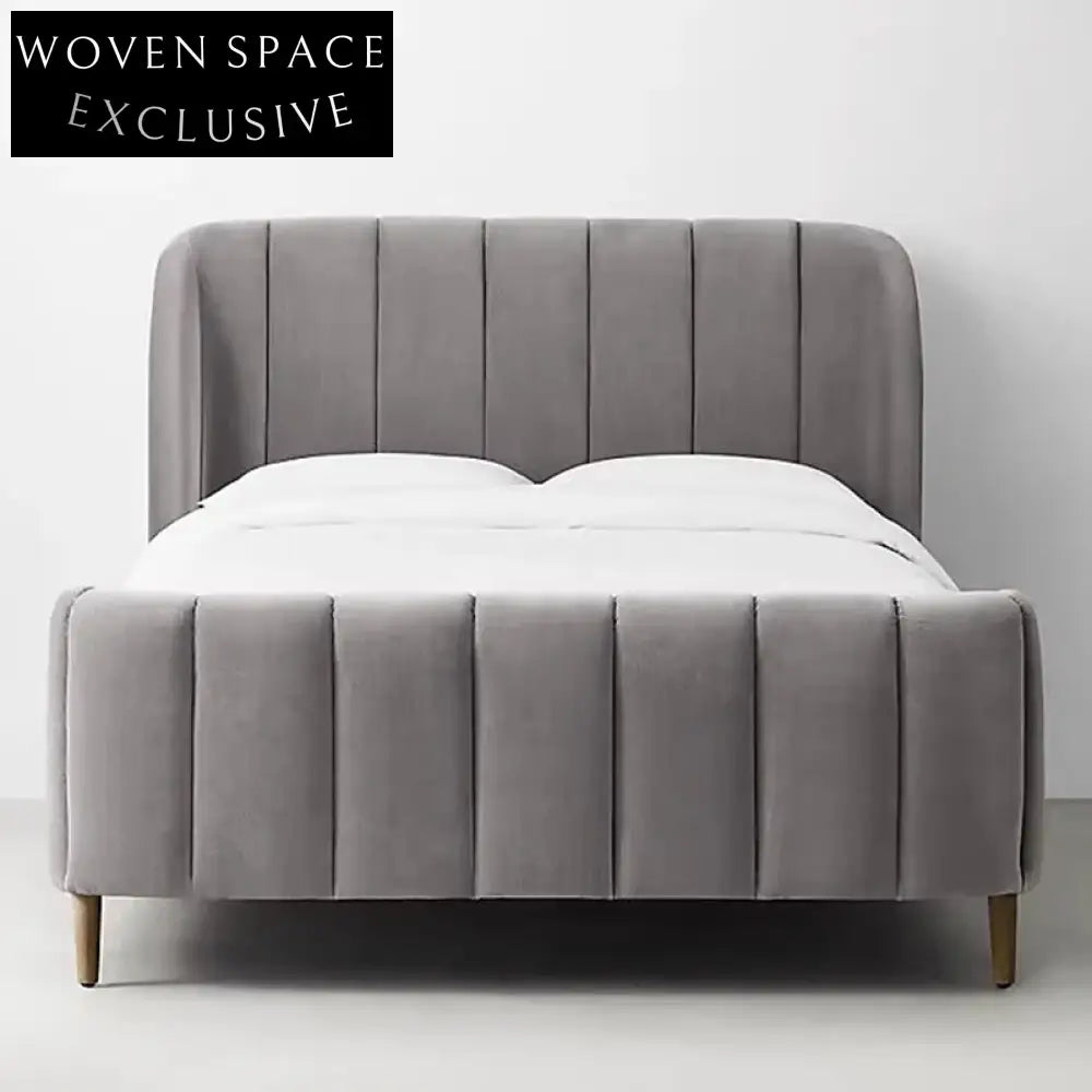 Luxury King Soft Velvet Fabric Bed Frame with High Headboard Modern Minimalist Design