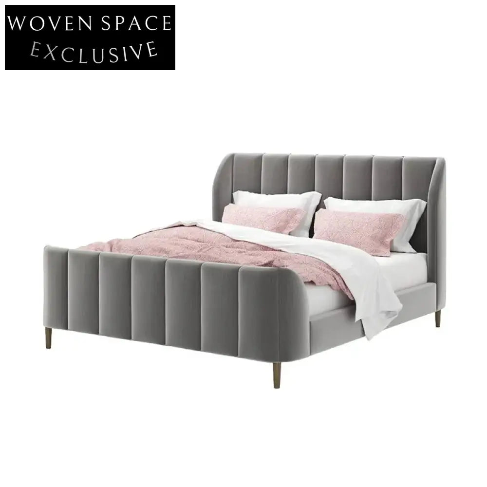 Luxury King Soft Velvet Fabric Bed Frame with High Headboard Modern Minimalist Design
