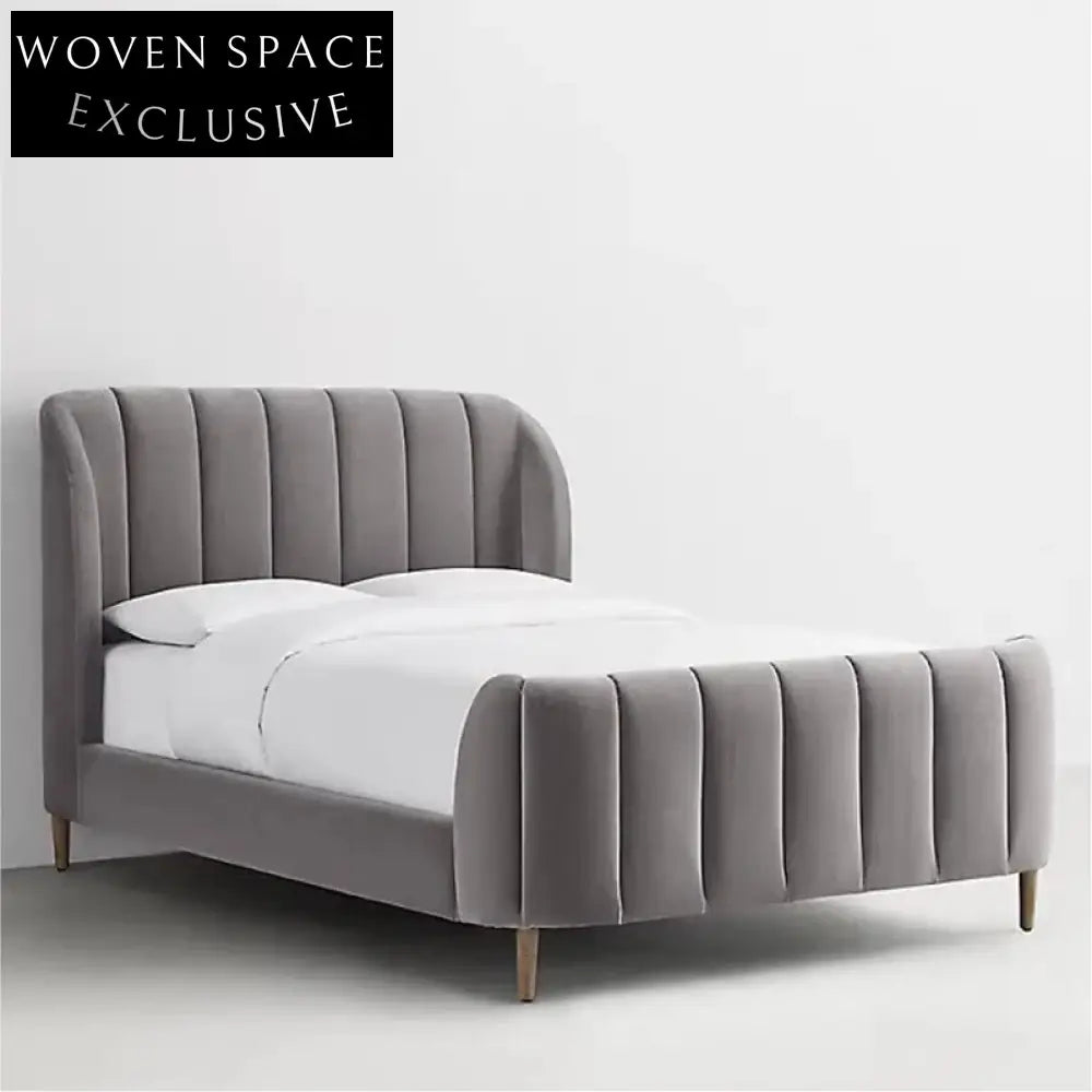 Luxury King Soft Velvet Fabric Bed Frame with High Headboard Modern Minimalist Design