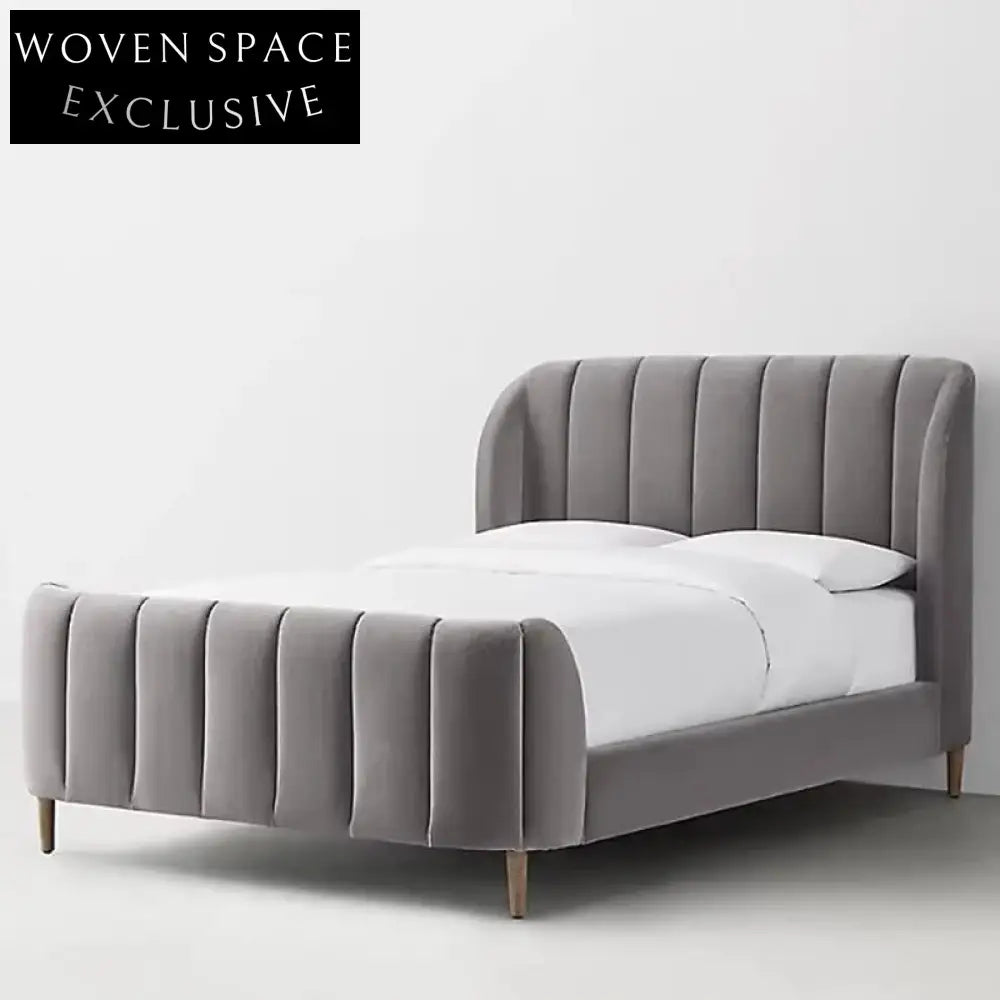 Luxury King Soft Velvet Fabric Bed Frame with High Headboard Modern Minimalist Design