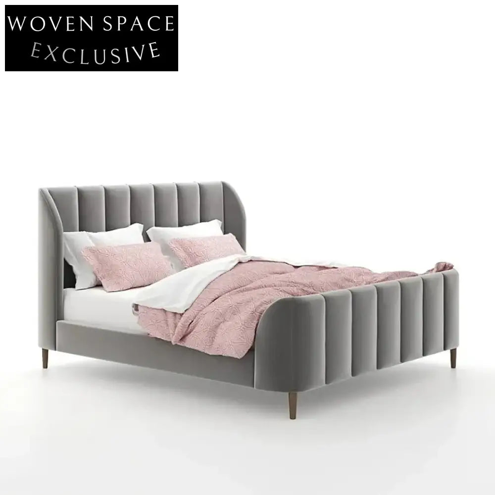 Luxury King Soft Velvet Fabric Bed Frame with High Headboard Modern Minimalist Design
