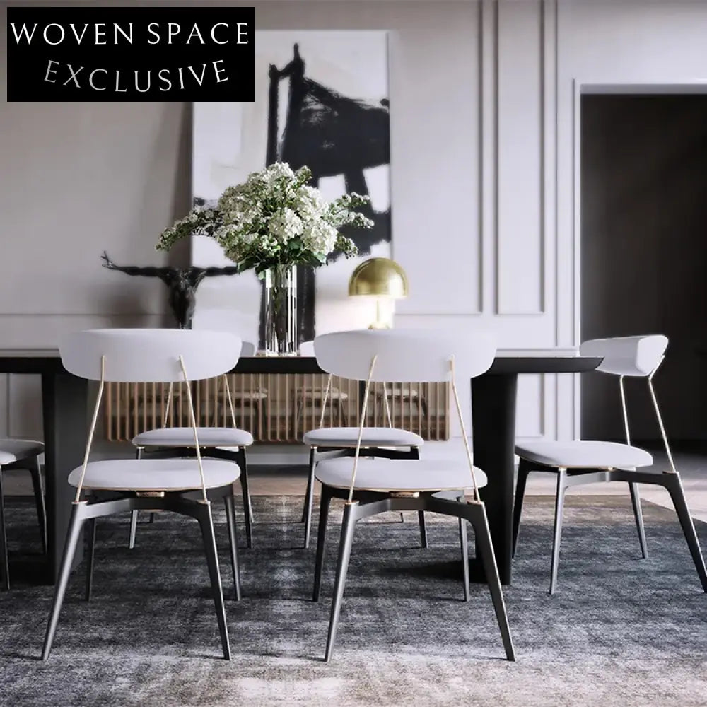 Luxury Leather Backrest Dining Chair with Black Metal Legs Frame