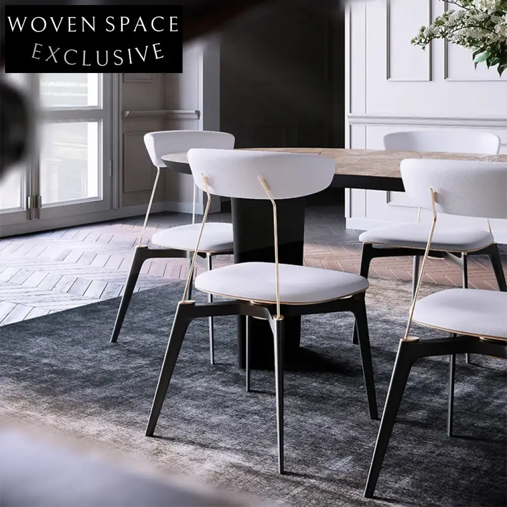 Luxury Leather Backrest Dining Chair with Black Metal Legs Frame