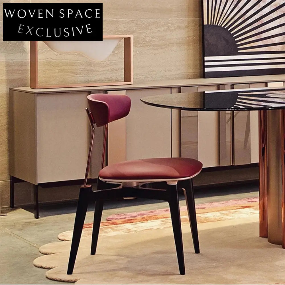 Luxury Leather Backrest Dining Chair with Black Metal Legs Frame