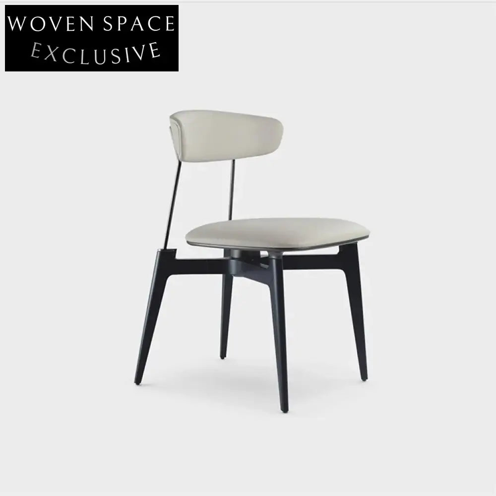 Luxury Leather Backrest Dining Chair with Black Metal Legs Frame