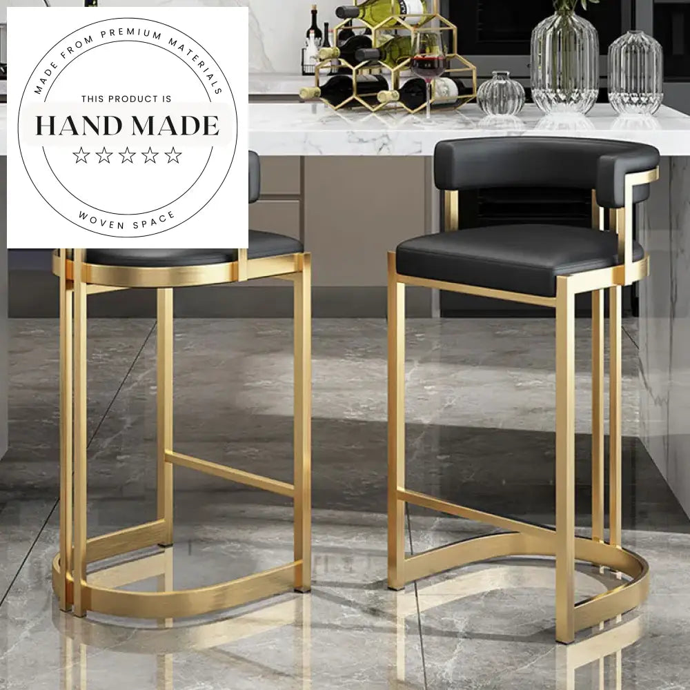 Luxury Leather Gold Stainless Steel Modern Kitchen Island Counter Stool