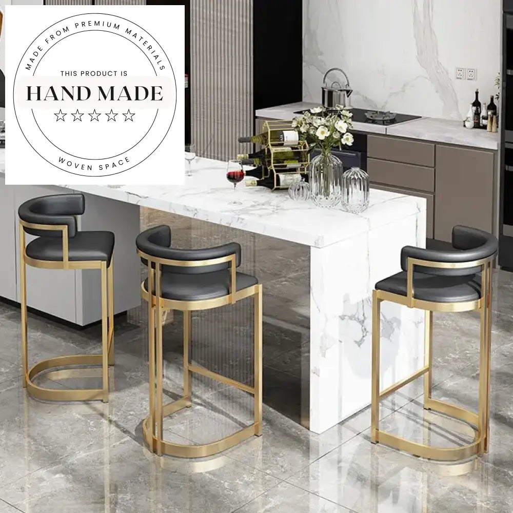 Luxury Leather Gold Stainless Steel Modern Kitchen Island Counter Stool