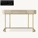 Luxury Leather Office Desk, Gold Metal Legs, Drawer, Versatile Dressing Table