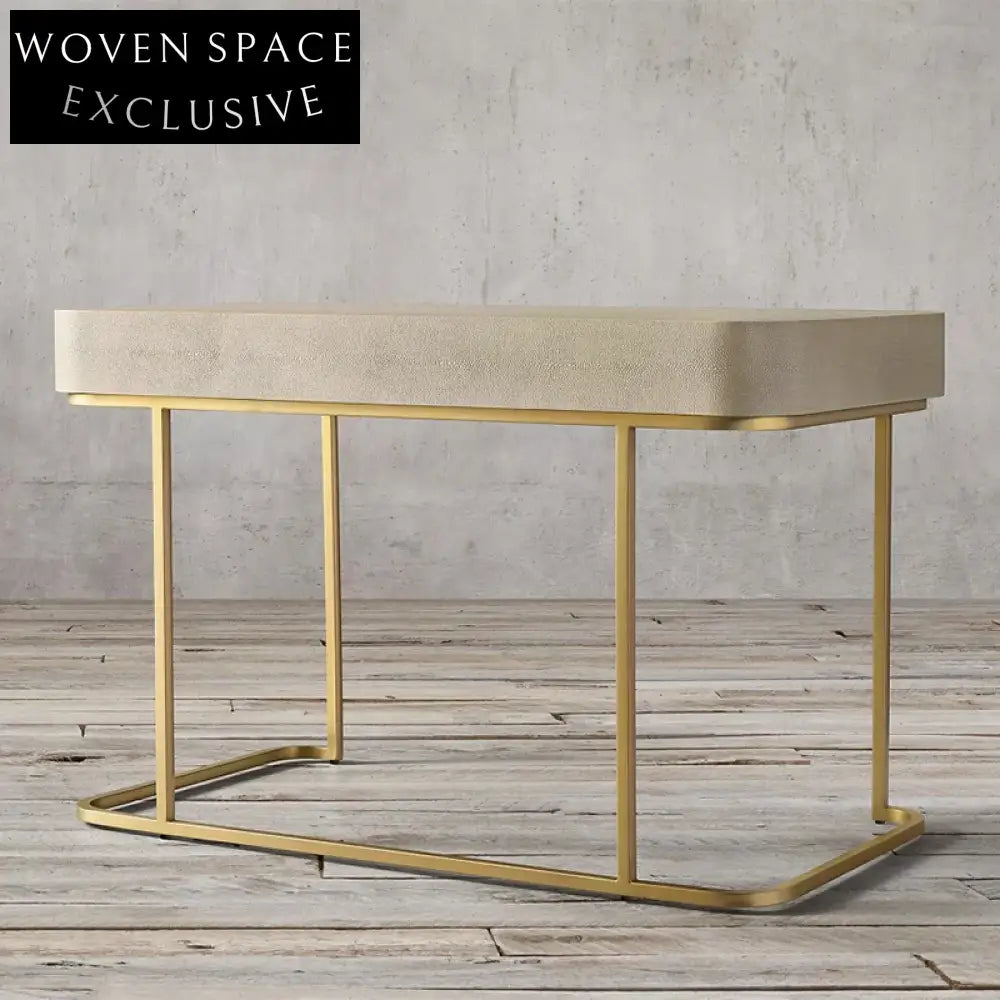 Luxury Leather Office Desk, Gold Metal Legs, Drawer, Versatile Dressing Table