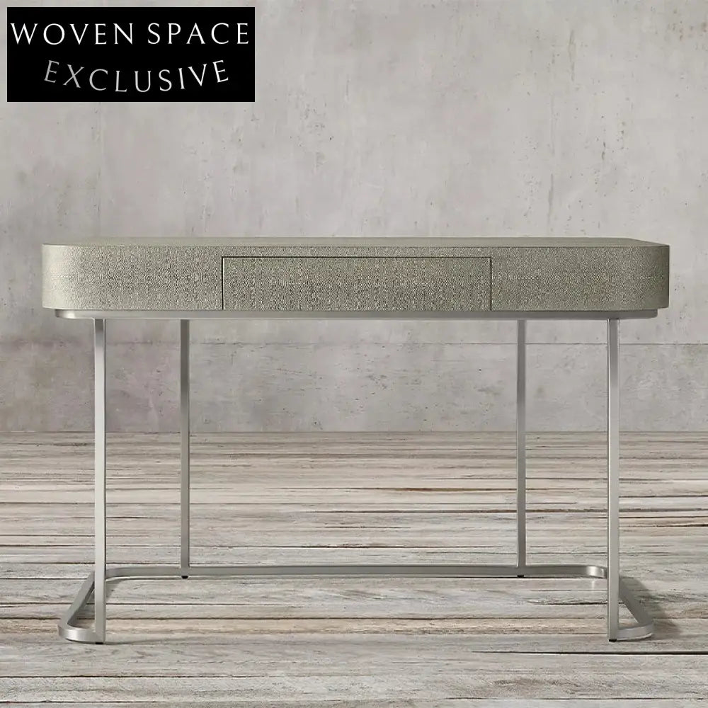 Luxury Leather Office Desk, Gold Metal Legs, Drawer, Versatile Dressing Table