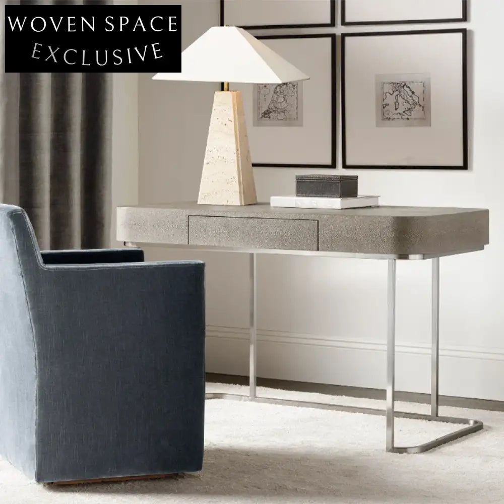 Luxury Leather Office Desk, Gold Metal Legs, Drawer, Versatile Dressing Table