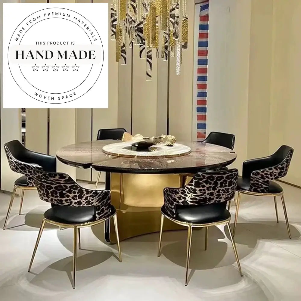Luxury Leopard Print Gold Stainless Steel High-end Upholstered Dining Chair